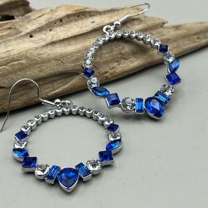 Elegant Blue and Silver Hoop Earrings
